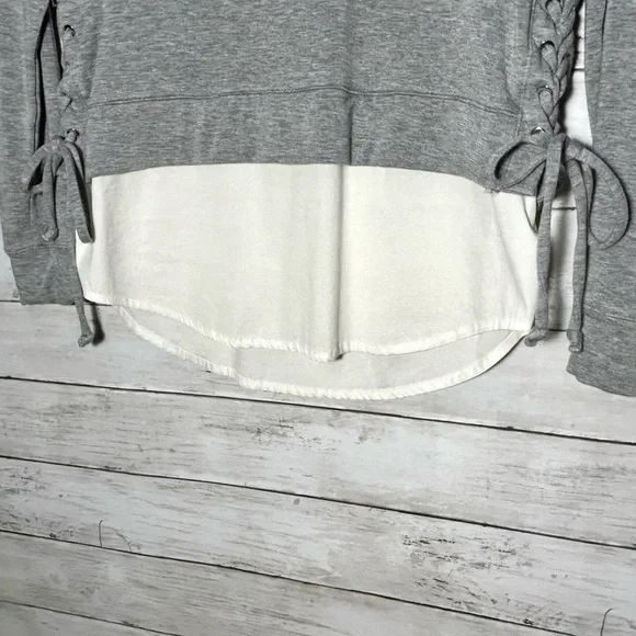 WHBM Long Sleeve Lace Up Sweatshirt with Faux Layer Shirt, Women’s size XS - Picture 4 of 10